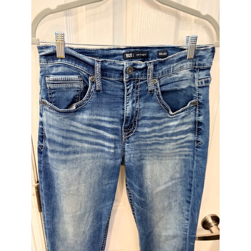 BKE Jake Straight Jeans Medium Wash Denim Whiskered Casual Everyday Pants - Picture 2 of 6